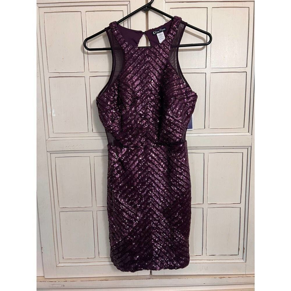 NWT Dear Moon size 7 dark purple plum sequined dress